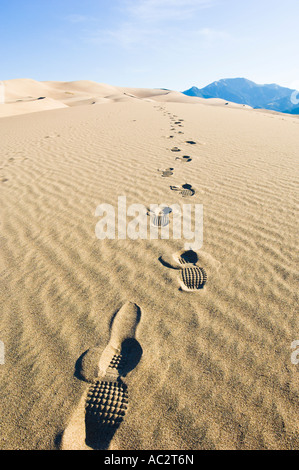 Des traces de pas dans le sable, menant dans la distance. Banque D'Images