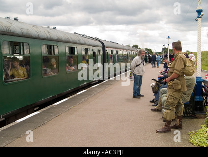 Un train à vapeur dans la station à Quorn, le Grand Central Railway, Leicestershire Banque D'Images