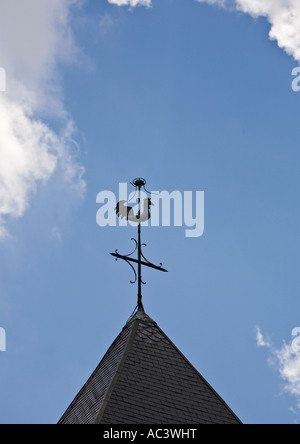 Weathercock et croix sur le toit de la pyramide de l'église St Martin à Saint Vallery sur somme, picardie en france eu Banque D'Images