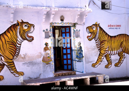 Inde Rajasthan Udaipur Ville Asie Lac Picola peintures Peinture tiger Banque D'Images