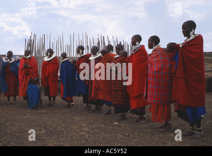 Massai Village dans le cratère du Ngorongoro Tanzanie Parc National Banque D'Images