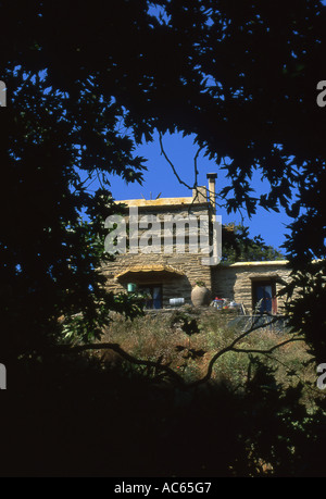 Maison locale sur l'île Andros Grèce comme vu à travers des arbres Banque D'Images