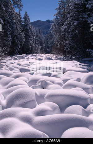 La neige fraîche recouvrent les rochers sur les Big Thompson River Rocky Mountain National Park Banque D'Images