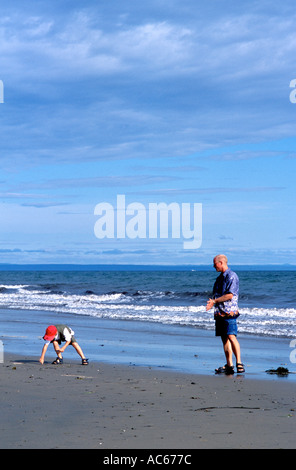 Père et fils à la découverte d'une plage déserte canada sur la baie des Chaleurs Banque D'Images