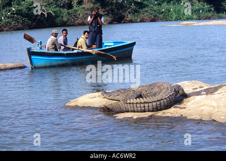 Photographier un crocodile PÈLERIN KARNATAKA Banque D'Images