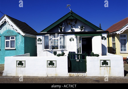 Propriétés de Jaywick Sands près de Clacton On Sea, Essex, Royaume-Uni. Banque D'Images