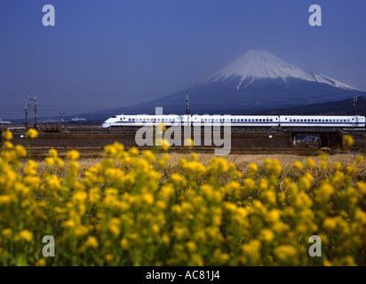 Le Mont Fuji et Shinkansen bullet train. Banque D'Images