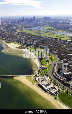 St Kilda Beach Port Phillip Bay Victoria Melbourne Australie aerial Banque D'Images