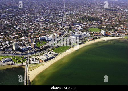 St Kilda Beach Port Phillip Bay Victoria Melbourne Australie aerial Banque D'Images