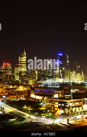 Telsta Dome et Melbourne Australie Victoria de nuit Banque D'Images