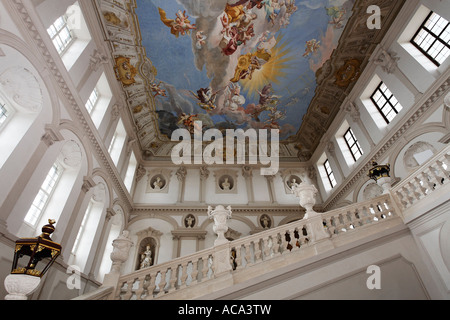 Fondation religieuse Goettweig, Kaiserstiege, célèbre fresque de plafond par Paul Troger, Basse-Autriche, Autriche Banque D'Images