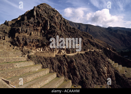 Les ruines Inca - Ollantaytambo, Urubamba, PÉROU Banque D'Images