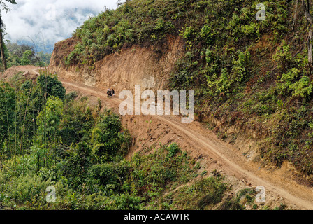 Nouvelle route au bulldozer dans la forêt tropicale, l'État de Kachin, au Myanmar Banque D'Images