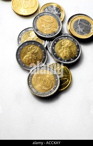 Pièces en euro dans une pile. Banque D'Images