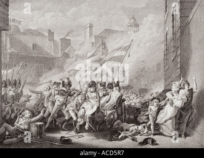 La mort du Major Peirson à St Heliers lors de la re-prise de Jersey à partir de l'anglais, 8 janvier, 1781. Banque D'Images