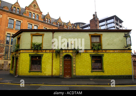 Carreaux de céramique pev pub peveril of the peak public house Manchester Manchester traditionnelle originale détail bâtiment protégé arch Banque D'Images