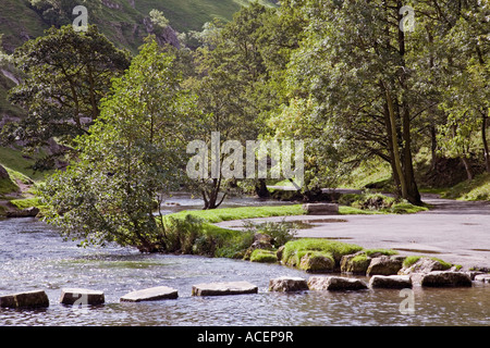 Stepping Stones rivière Dove Dovedale Derbyshire Staffordshire Banque D'Images