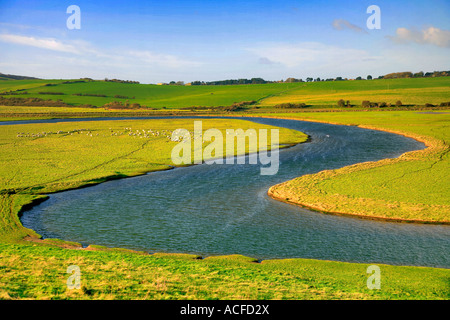 Ox Bow River, la rivière Cuckmere Haven, South Downs Way, 7 Sisters Cliffs, Sussex, Angleterre, Grande-Bretagne, Royaume-Uni Banque D'Images