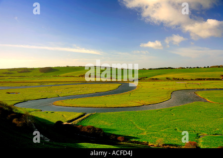 La rivière Cuckmere Haven, South Downs Way, 7 Sisters Cliffs, Sussex, Angleterre, Grande-Bretagne, Royaume-Uni Banque D'Images