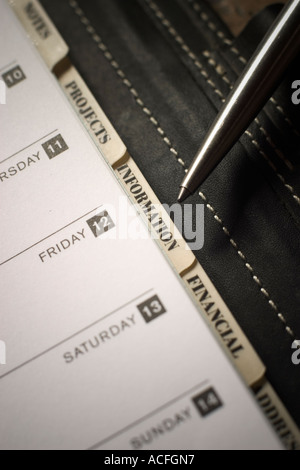 La section d'informations de l'organiseur personnel Banque D'Images