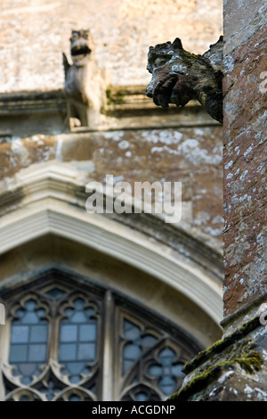 Gargouilles sculptées en pierre surmonté d'une église. Oxfordshire, Angleterre Banque D'Images