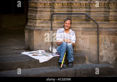 Les sans-abri mendiant mendicité homme Barcelone Espagne Banque D'Images