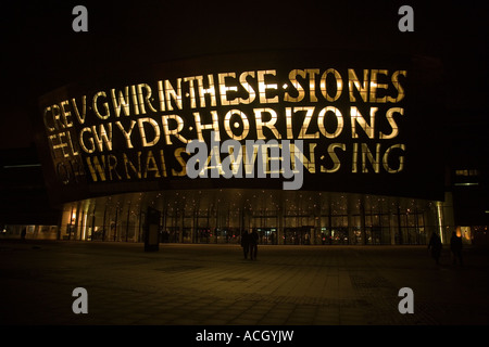 Wales Millenium Centre, nuit à Cardiff Banque D'Images