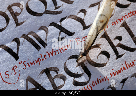 L'écriture à la plume à l'encre noire dans le cadre d'une exposition au musée de la calligraphie Banque D'Images