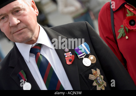 Regardez comme anciens combattants coquelicots flotter dans les fontaines pour le jour du Souvenir à Trafalgar Square Londres 11 novembre 2006 Banque D'Images