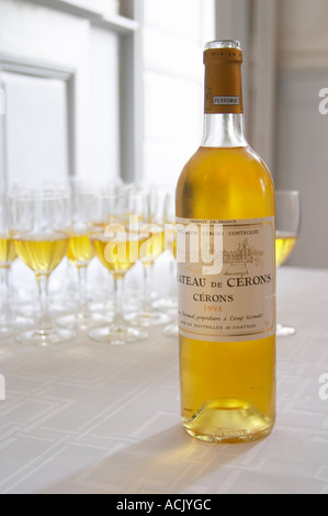 Apéritif servi dans le hall d'entrée, un verre jaune d or de Château de Cerons Château de Cerons (Cérons) Sauternes Gironde Aquitaine France Banque D'Images