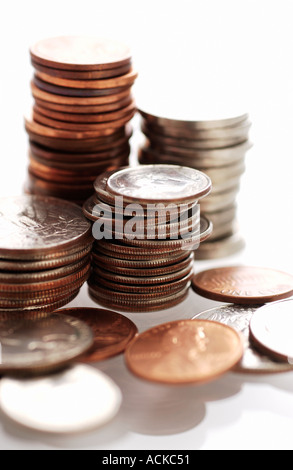 Des piles de US coins Banque D'Images