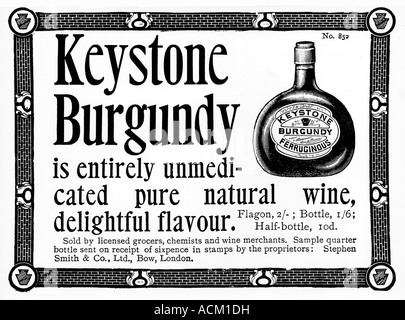 La fin de l'époque Victorienne Bourgogne Keystone magazine anglais annonce pour le vin entièrement pilules de la sangle est surprenant de ligne Banque D'Images