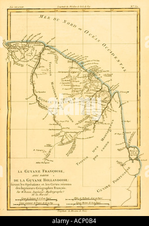 Carte de la Guyane française avec une partie de la Guyane hollandaise vers 1760 Banque D'Images