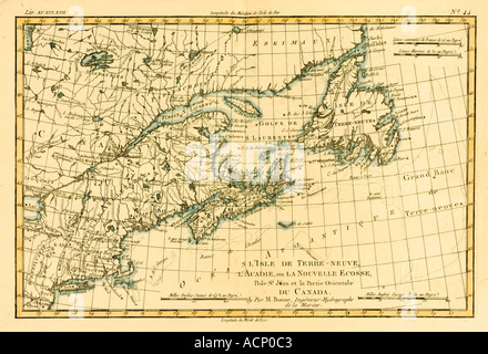 Carte de Terre-Neuve, de la Nouvelle-Écosse et de l'Est du Canada vers 1760 Banque D'Images