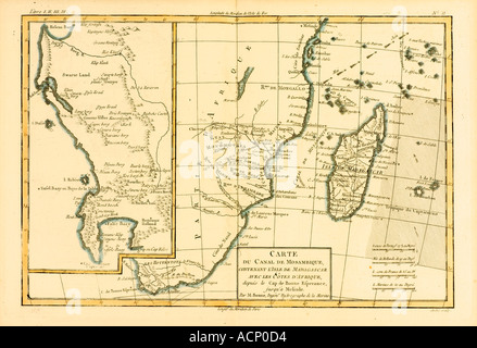 Carte de l'Afrique australe et à Madagascar vers 1760 Banque D'Images