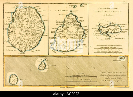 Les Mascareignes au milieu du XVIIIE siècle. Banque D'Images