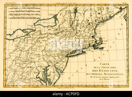 Carte de la nord des États-Unis d'Amérique du Nord vers 1760 Banque D'Images