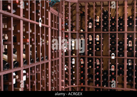 Cave avec des bouteilles de vin dans le stockage Banque D'Images