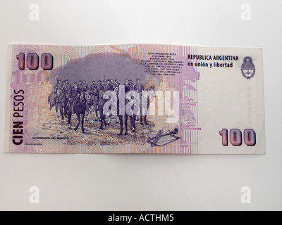 L'Argentine l'argent 100 pesos Remarque Julio Argentino Roco Président de la République 1880-1886 1898-1904 & Bataille pour la campagne 1879 du désert Banque D'Images