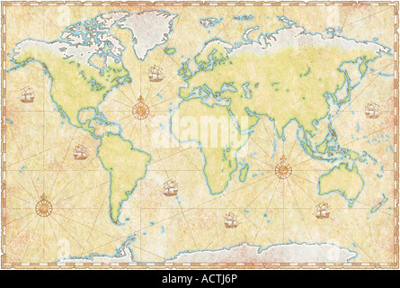 Carte du monde sur parchemin Banque D'Images