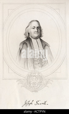 Portrait de Rev Joseph Sewall principal ministre de l'ancienne église du Sud dans la région de Boston Massachusetts 1713 1769 Banque D'Images