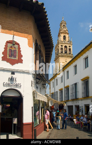 Les rues étroites près de la Mezquita de Cordoue sont remplis avec les boutiques de souvenirs ringards habituels, Andalousie, Espagne Banque D'Images