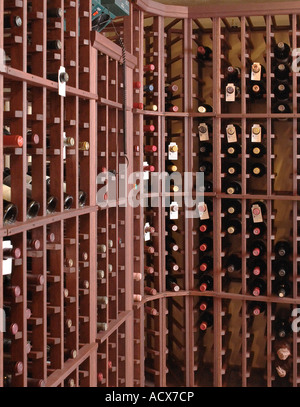 Cave avec des bouteilles de vin dans le stockage Banque D'Images