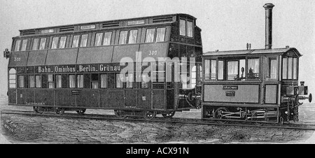 Transports/transports, transports en commun, tramway à vapeur, Berlin, gravure en bois, XIXe siècle, Banque D'Images