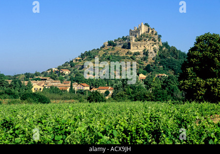 Entrechaux village et chateau à l'ensemble du vignoble, Vaucluse, Cotes du Rhone, Provence, France Banque D'Images