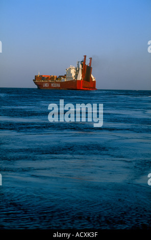 D'un cargo de mettre les voiles pour l'Europe chargés de conteneurs dont les exportations de thé de Mombasa Kenya Ports Banque D'Images