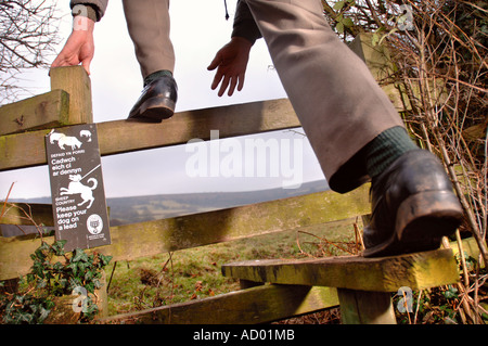 Un montant EN BOIS AVEC UNE PRIÈRE DE GARDER VOTRE CHIEN EN LAISSE PRÈS DE ABERGAVENNY WALES UK Banque D'Images