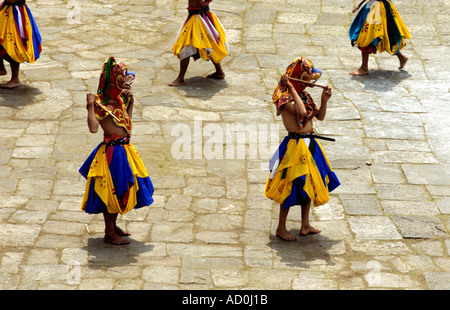 La danse des tambours Paro Tsechu Bhoutan Banque D'Images