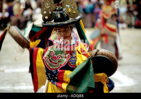 Black Hat dance Paro Tsechu Bhoutan Banque D'Images