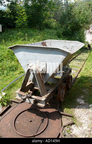 Chemin de fer à voie étroite industrielle voie de démonstration à Twyford Waterworks près de Winchester, Hampshire, Angleterre. Banque D'Images